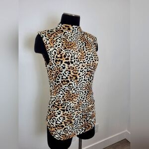 Maurices Animal Print Sleeveless Top Jersey Knit Shell Camisole Ruched Boho XS